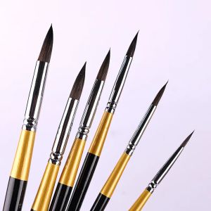 Brosse 6 PCS Set Hair Animal Watercolore Short Birch Rod Painting Paint Brush Round Head Dégrylique Row Row Tools Professional Painting Tools