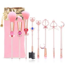 Borstels 8 pc's kawaii make -up borstel set met schattige roze zakje, cardcaptor sakura cosmetische make -up tool sets kits voor dagelijks gebruik
