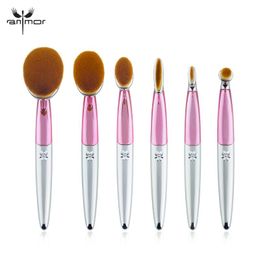 Pincéis Anmor 6 PCS Pincéis de Maquiagem Pincel Macio Base de Cabelo Sintético Contorno Sombra Cosmético Limpador Pinceaux Maquillage