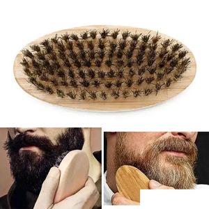 Brosses Sanglier Poils Barbe Brosse Dur Rond Manche En Bois Anti-Statique Peigne Outil De Coiffure Pour Hommes Garniture Personnalisable 1129 Drop Dhmjc