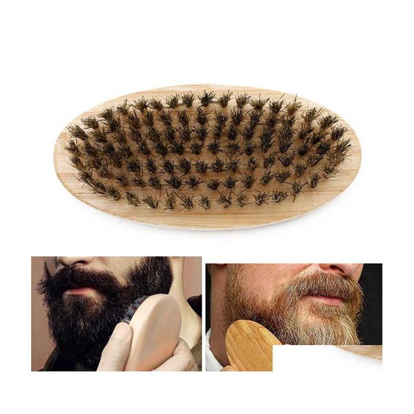 Brosses Sanglier Poils Barbe Brosse Dur Rond Manche En Bois Antistatique Peigne Outil De Coiffure Pour Hommes Garniture Personnalisable Drop Delive Dhrhf