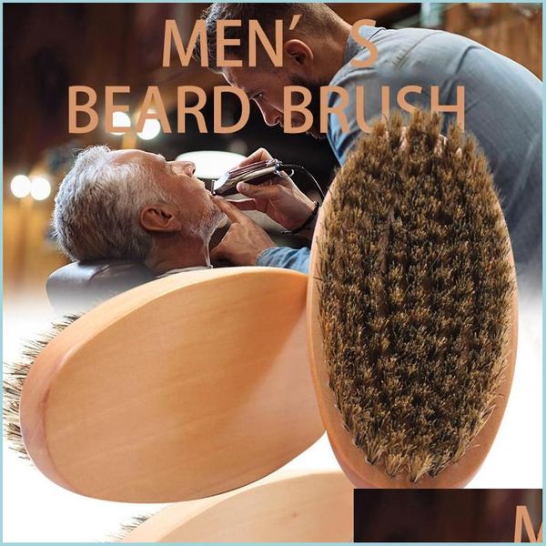 Cepillos Cerdas de jabalí Cepillo de barba para el cabello Mango de madera redondo duro Peine antiestático Herramienta de peluquería para hombres Recortar Entrega de gotas Home Garde Dhsma