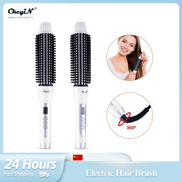 Brosses CkeyiN 220V brosse à cheveux électrique LCD affichage bigoudi brosse à lisser pour femmes Tourmaline céramique défriser les cheveux peigne