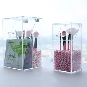 Boîte de rangement pour pinceaux cosmétiques, organisateur de maquillage, porte-brosse en acrylique, présentoir pour eye-liners avec couvercle, boîte en plastique transparent anti-poussière