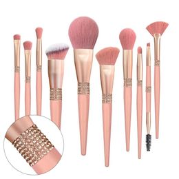 Pinceles Custom Bling Pink Etiqueta privada Glitter Vegan Makeup Brushes Set Holder con caja de paquete personalizado Cleaner Diamond