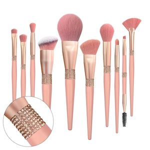 Brosses Custom Bling Pink Label Private Private Glitter Vegan Makeup Brushes Set Portez avec une boîte à forfait personnalisé en diamant plus propre