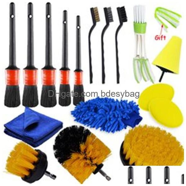 Brosses Détaillant Brosse Ensemble Nettoyage De Voiture Power Scrubber Perceuse Pour Cuir Air Vents Jante Saleté Poussière Outils De Nettoyage Drop Livraison Accueil Garde Dhcxd