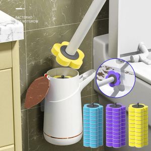 Borstels Wegwerptoiletborstel met 10 stuks reinigingsvloeistofborstel voor badkamer Wandgemonteerde toiletborstelkop Wc-accessoires