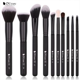 DUcare Professional 10 pièces pinceaux de maquillage ensemble fond de teint poudre fard à paupières visage yeux noir pinceaux de maquillage en cheveux synthétiques naturels