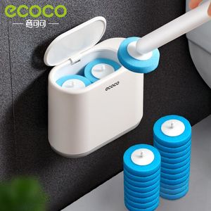 Brosses ECOCO brosse de toilette jetable en plastique mural auto-adhésif WC porte-brosse de remplacement tête de brosse outils de nettoyage de salle de bain
