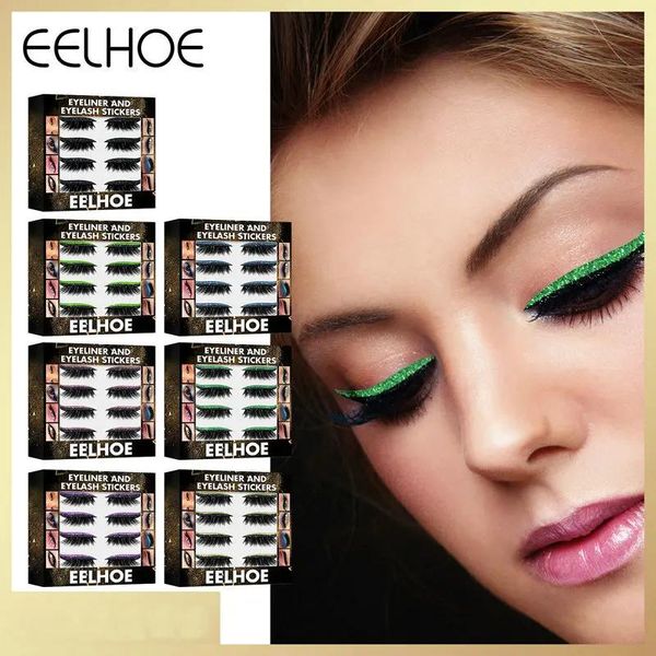 Pinceles EELHOE sombra de ojos pegatina de pestañas 4 pares 6 colores brillo delineador de ojos sin pegamento autoadhesivo pestañas postizas pegatina de maquillaje de ojos