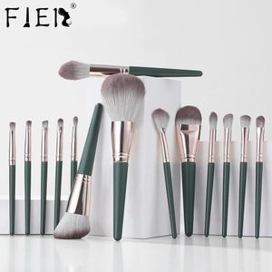 Pinceaux Fjer 14 pièces ensemble de pinceaux de maquillage professionnel avancé fond de teint en fibres végétales poudre libre Blush Kit de pinceau ombre à paupières