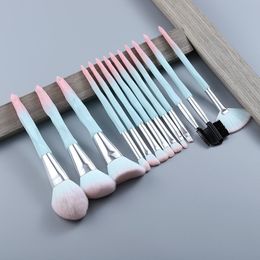 Brushes FLD 13 pièces bleu/café Super doux pinceaux de maquillage ensemble fond de teint poudre fard à paupières sourcil peigne brosse à cils outils de beauté cosmétique