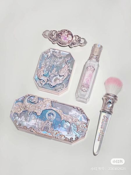 Pinceaux fleur sait clair de lune sirène nouvelle série fard à paupières Blush brillant à lèvres brosse et pince à cheveux 5 pièces ensemble de maquillage