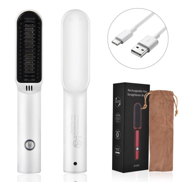 Brosse Hair lissener pinceau lissage rapide peigne à cheveux rechargeable chauffage USB Brosse professionnelle de la barbe de la barbe plate céramique