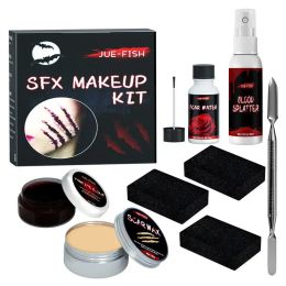 Cepillos Halloween Efectos particulares Fake Scar Scar Wound Makeup Kit Bag |Halloween Horror Cosplay Skin Wax Plasma SCAR PINTURA Herramienta de maquillaje