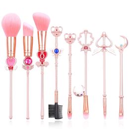 Brosses Anime Hot Anime Cosmetic Makeup Brushes Set Tools Kit Douleur Eye Shadder Foundation Powder NaturalSynthetic Rose Hair