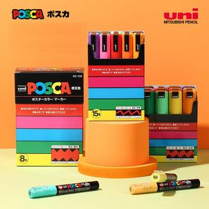 Brosses Japan Uni Posca Acrylique Paint Marker Set, PC3M, PC5M, PC1M, peinture Dessin de coloriage de bricolage pour les artisans artisanaux Créativité