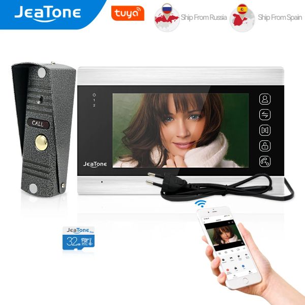 Brosse JEATONE TUYA SMART HOME VIDÉO INTERCOM SYSTÈME DE 7 pouces WiFi Video WiFi Téléphone avec 720p / AHD 110 ° Caméra de porte filaire