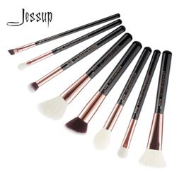 Borstels Jessup 8pcs Pro Make -upborstels Set Beauty Tools Buffer Paint Cheek Hoogtespring Shader Line 5 Colors