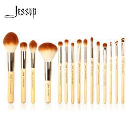 Pinceaux Jessup Beauty 15 pièces pinceaux de maquillage professionnels en bambou ensemble de pinceaux kit d'outils de maquillage fond de teint poudre cosmétiques
