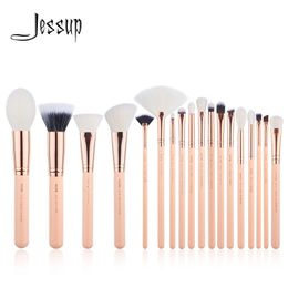 Jessup – ensemble de pinceaux de maquillage, 18 pièces, pour fond de teint, fard à paupières, mélangeur, poudre de Contour, bouffée de pêche/or Rose, Kit de beauté cosmétique