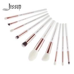 Pinceaux Jessup pinceaux 10 pièces Kit de pinceaux de maquillage professionnel perle blanc/or Rose poils naturels pinceau de maquillage définisseur Shader T223