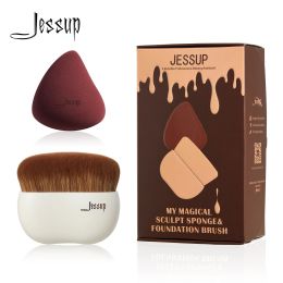 Borstels Jessup Makeup Brush Foundation borstel met make -up spons, contour blush camouflagestal hoogtepunt, T882