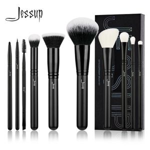 Brushes Jessup Juego de brochas de maquillaje, 10 Uds., brocha de maquillaje, base en polvo sintético natural, sombra de ojos, delineador de ojos, corrector, colorete, cejas T323