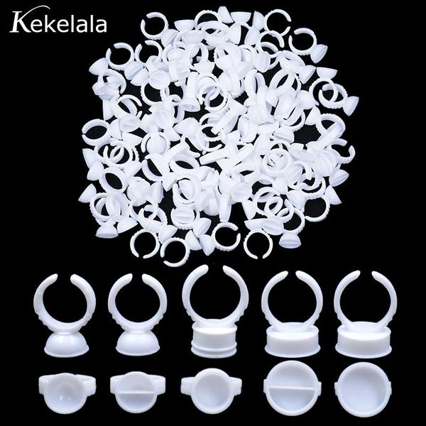 Cepillos Kekelala 100 unids Tazas de anillo de pegamento de plástico blanco para extensión de pestañas Microblading Soporte de pigmento Maquillaje Herramientas de belleza Proveedor