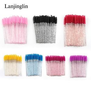 Brosse Lanjinglin 5/50 PCS / Pack Pack Crystal Crystal Makeup Makeup Brosse Diamond Handle Mascara Wands Cousshes Brush Extension Outils