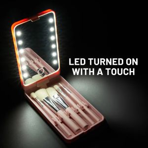Brushes Miroir de maquillage léger LED avec maquillage Brosses de maquillage de rangement de rangement lampe de vanité tournante miroir miroir cosmétique pour extérieur