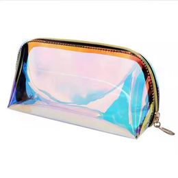 Pinceaux Pinceaux de maquillage Sac cosmétique à fermeture éclair en demi-cercle Marque privée Personnalisé Laser couleur magique Grande capacité À la mode et pratique