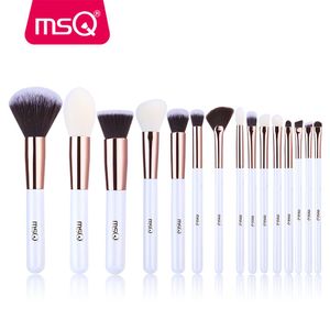 MSQ 15 pièces pinceaux de maquillage pour le visage professionnel blanc/or Rose poudre de cheveux synthétiques fond de teint fard à paupières brosse cosmétiques ensemble de maquillage