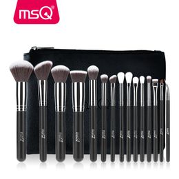 Msq Professional 15 pièces pinceaux de maquillage ensemble poudre fond de teint fard à paupières maquillage brosse Kit cosmétiques cheveux synthétiques étui en cuir Pu