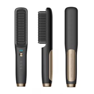 Brosse Nouvelle barbe sans fil et les cheveux litrefrissant peigne sans fil cheveux lisseurs brosse portable rechargeable pour femmes hommes antiscald