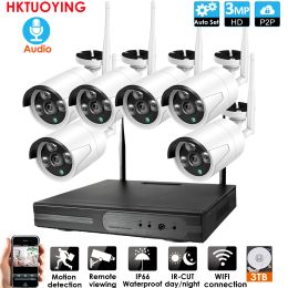 Cepillos enchufes y reproduce 6ch Audio 3MP HD Wireless NVR Kit P2P Interior IR Night Vision Security 1080p IP Camera WiFi CCTV Sistema
