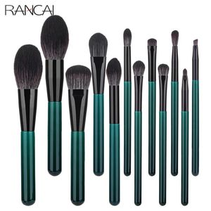 Brochas Rancai 12 Uds. Juego de brochas de maquillaje de alta calidad, base en polvo, colorete, sombra de ojos, esponja, cepillo, fibra de lana, herramientas cosméticas para el cabello