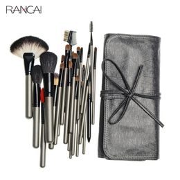 Brushes RANCAI 26pcs Pinceles de maquillaje negros Herramienta con estuche de soporte Studio Pinceles de maquillaje de pelo de pony de cabra natural de alta calidad Profesional