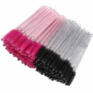 Brosses Rose et noir Spoolie maquillage personnalisé pas cher cils paillettes Mascara en gros brosse à cils jetable