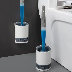 Cepillos Cepillo de inodoro de silicona para baño, cepillo de inodoro montado en la pared con soporte, sin rincones muertos, cepillos de limpieza para el baño, juego para el hogar