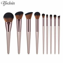 Borstels TFSCLOIN 9-delige make-up kwastenset Koffiehandvat Superzachte borstels Oogschaduw Poeder Concealer Kwasten Set voor vrouwen Make-up