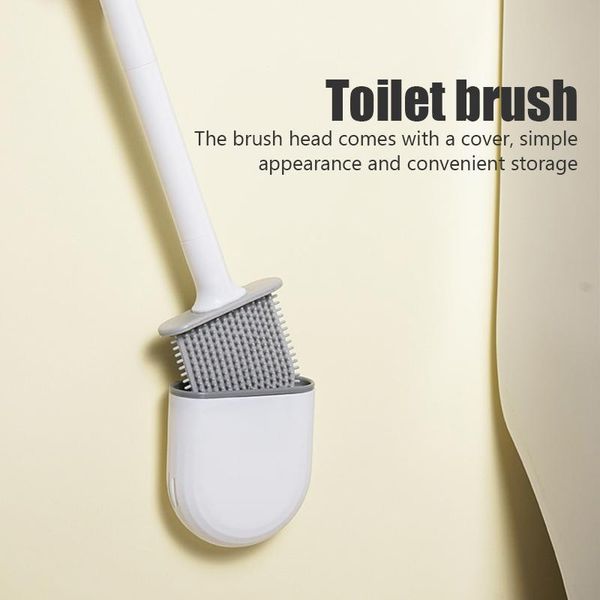 Brosses TPR Silicone brosse de toilette tête plate flexible mural cuvette de toilette nettoyant porte-brosse ensemble poignée détachable pour WC salle de bain