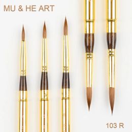 Borstels reizen mini pen pure Kolinsky Hair Artist Watercolor Acryl Oil Painting Brush Tool Gold Cap Round Sable 103r Mu He Art