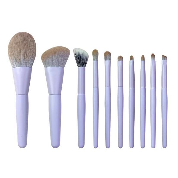 Brushes Juego de brochas de maquillaje de tamaño de viaje, 10 Uds., brochas suaves de fibra de maíz, sombra púrpura clara, base en polvo, brocha correctora de labios y pestañas, nuevo