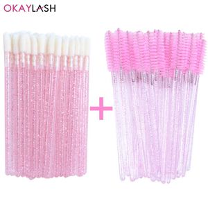 Borstels Groothandel 2 in 1 Crystal Wimper Mascara Wand Wegwerp Lash Micro Spoolie Kam Set Lipgloss Applicators Make-up Gereedschap Leverancier