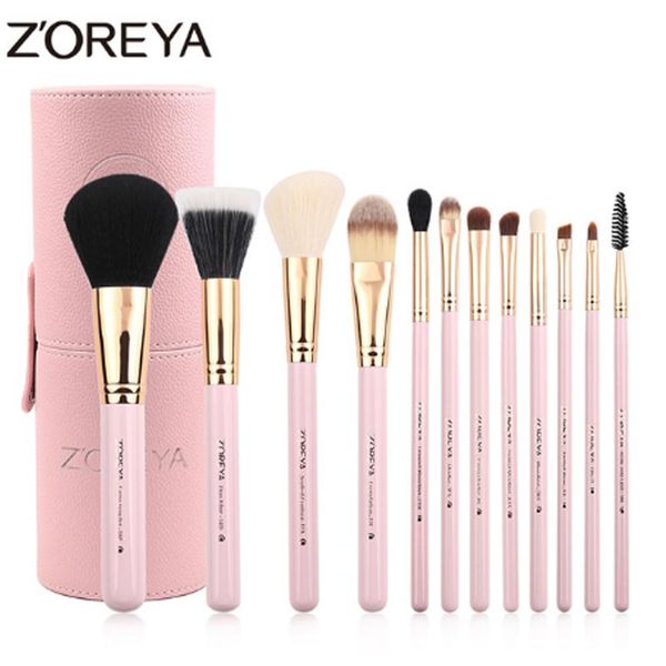 Brushes Zoreya Goat Hair 12 Unids Colorido Juego de Brochas de Maquillaje de Lujo Kit de Brochas Profesional Fundación Rubor Maquillaje Herramienta Cosmética Al Por Mayor