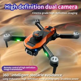 Borstelloze drone met dubbele camera en 3 batterijen, 2,4 g wifi FPV 360 ° Intelligente obstakelvermijding optische stroom lokalisatie opvouwbare RC drone quadcopter geschenken