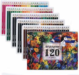 Brutfuner 48/72/120/160 colores Juego de lápices de colores al óleo profesional Artista Pintura Dibujo Lápiz para la escuela Dibujar suministros de arte 201102