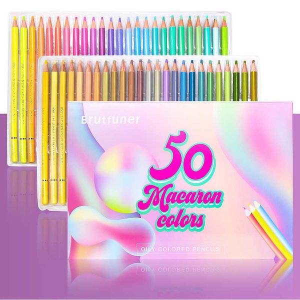 Brutfuner 50 colores artista profesional Macaron lápices de colores al óleo para la escuela juego de dibujo suministros de dibujo de madera